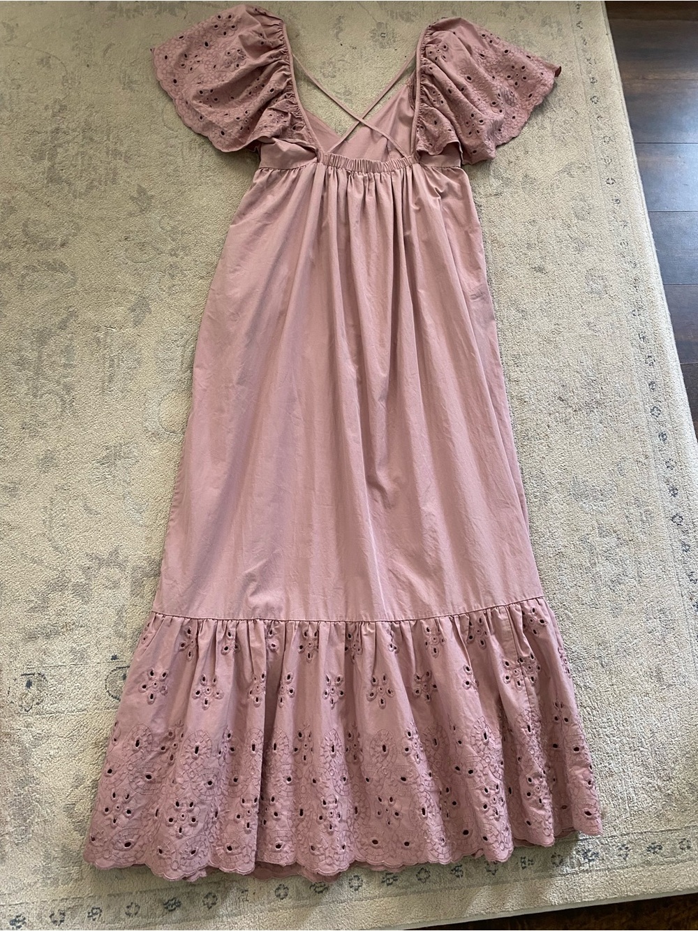En Saison Barnette Maxi Dress Dusty Rose Mauve Cotton Eyelet Open Back Pockets - Picture 11 of 16